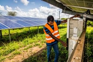 Carrying out a routine inspection of the ground-level solar installation at Central University